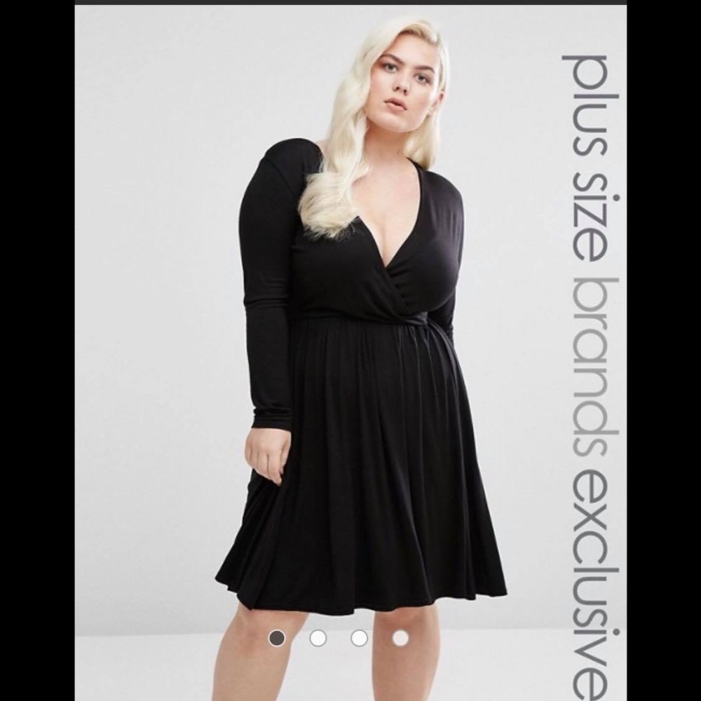 Club L Plus Long Sleeve Wrap Front Skater Dress